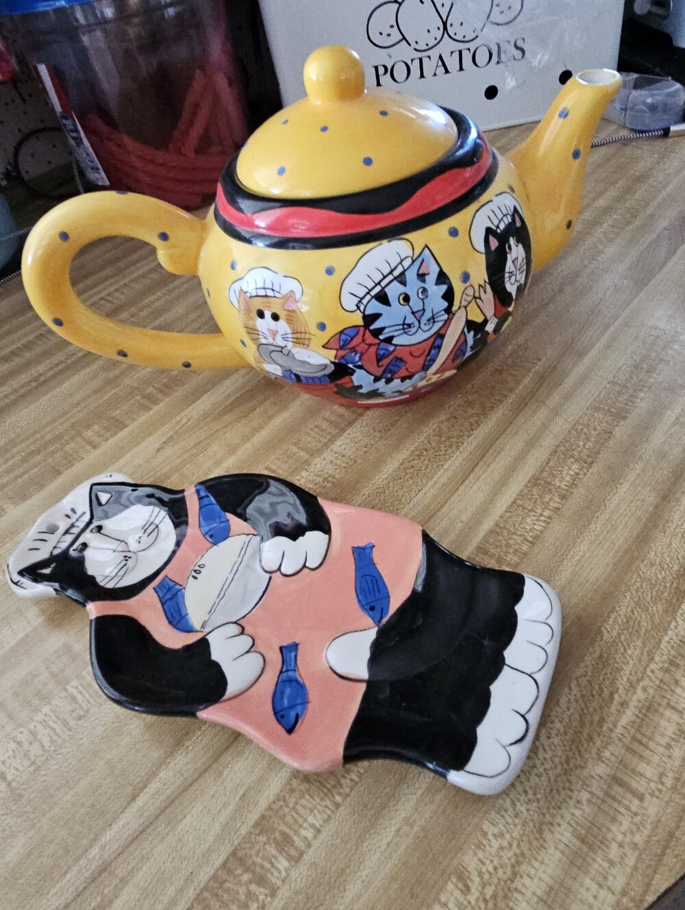 Catzilla Candace Reiter Chef Cats Ceramic Teapot Spoon Rest Set Y2K 2002 Excelle